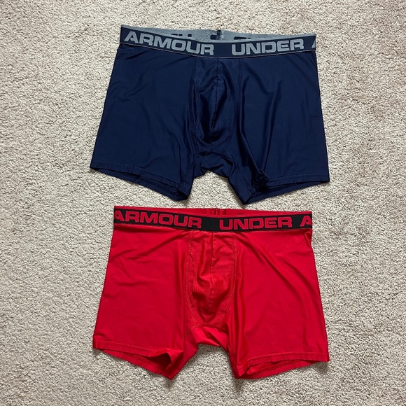 Lot of 2 Pairs Under Armour Boxer Jocks Navy Blue Red Men’s XL - Picture 1 of 6